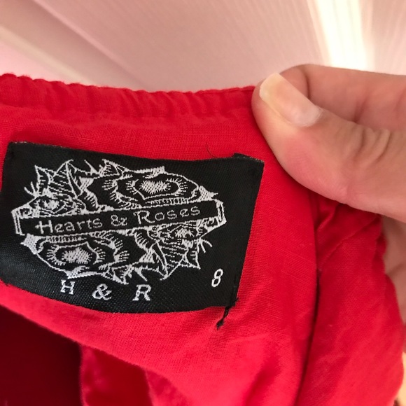 Hearts and Roses London red and black flocked rockabilly dress XS 8UK - Picture 3 of 3